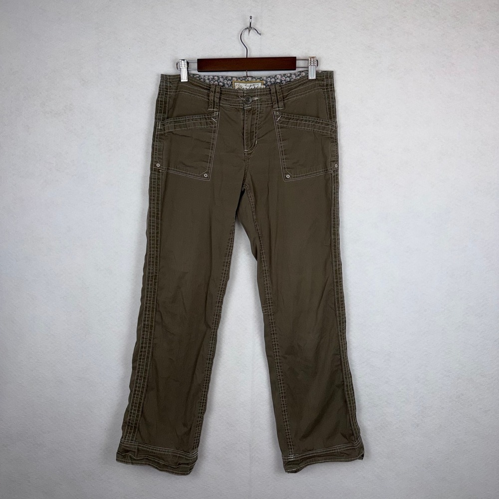 Aventura Pants Women 8 Brown Organic Cotton Cargo Utility Contrast Stitch Pant